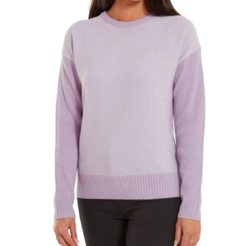 FootJoy Golf Women’s Lilac Purple Wool Blend Crew Neck‎ Cable Ribbed Sweater XL